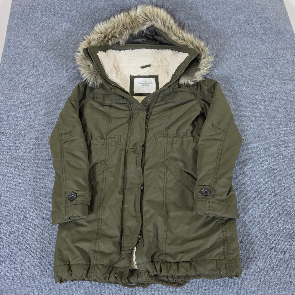 Abercrombie & Fitch Women XS Olive Green Sherpa Lined Faux Fur Hood Parka Jacket